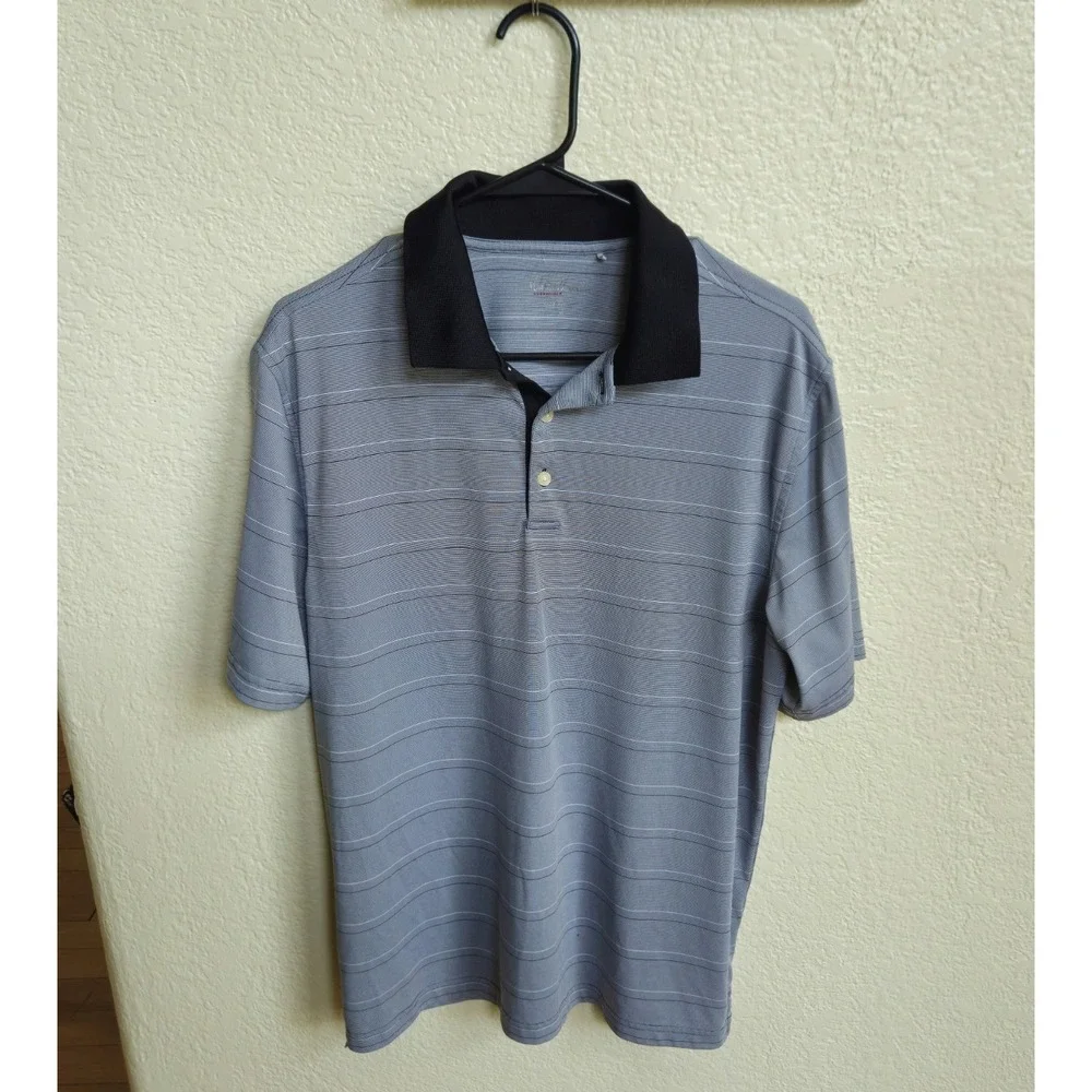 Walter Hagen Essentials Gray Striped Short Sleeve Collared Polo‎ Shirt - Size M